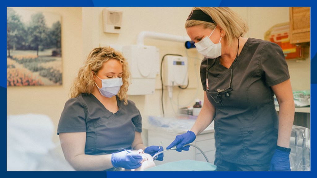 Veteran receiving dental care in a professional setting